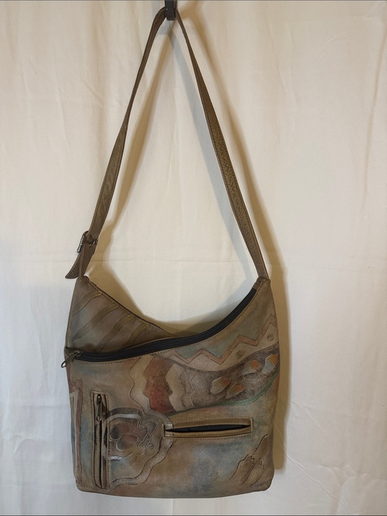 Anuschka Handbags - Anuschka Multitone Painted Leather Shoulder Bag in Brown and Green